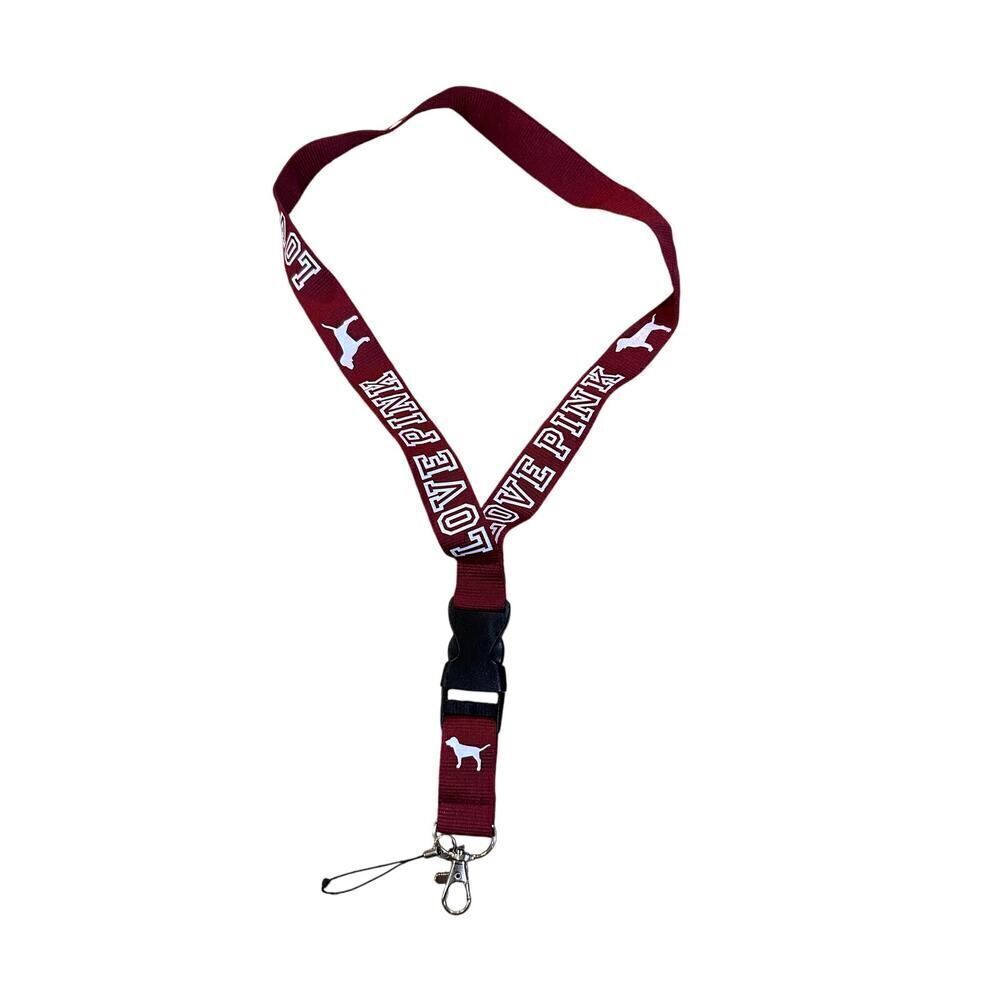 Victoria’s Secret PINK Detachable Lanyard Keychain Holder Maroon and White